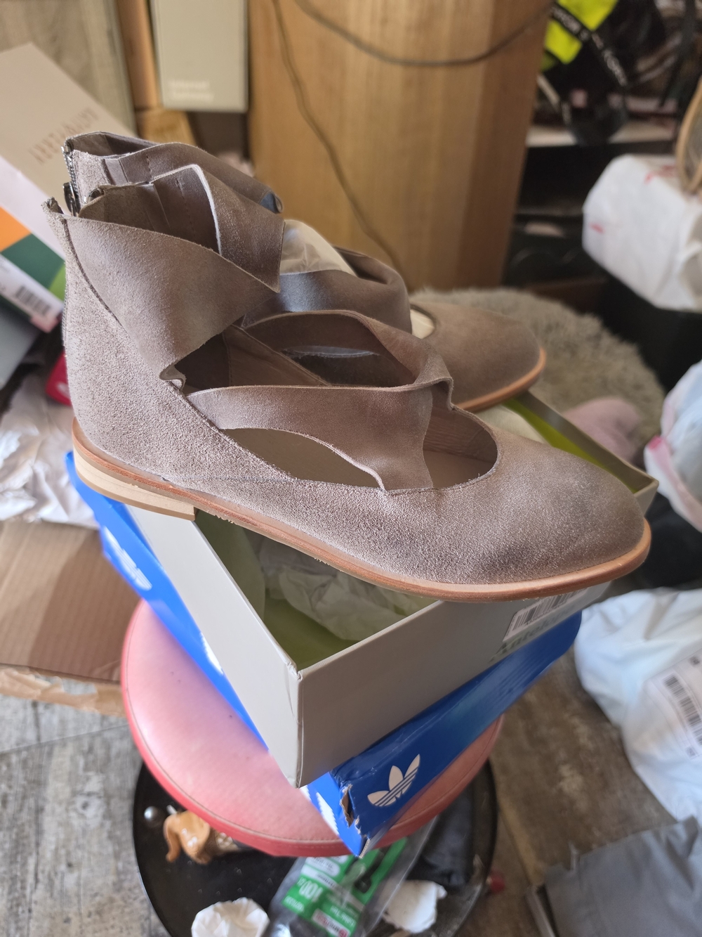 Antelope Women’s Suede Lace-Up Ankle Flats in Grey